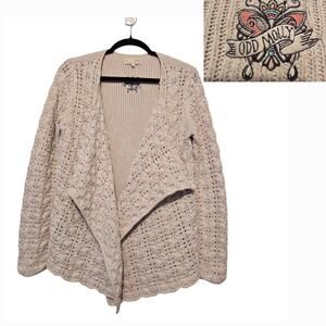 Odd Molly Womens Crochet Open Cardigan Sz 1 SM Cotton Embroidery Boho Cottage